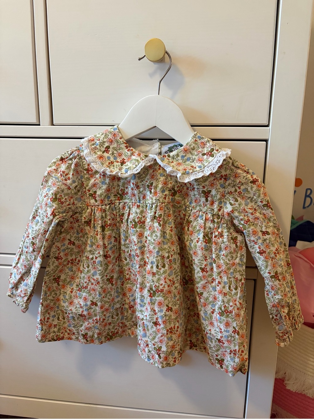 Cecil and Lou Girls Floral Collared Top 2T Long Sleeve Eyelet Trim